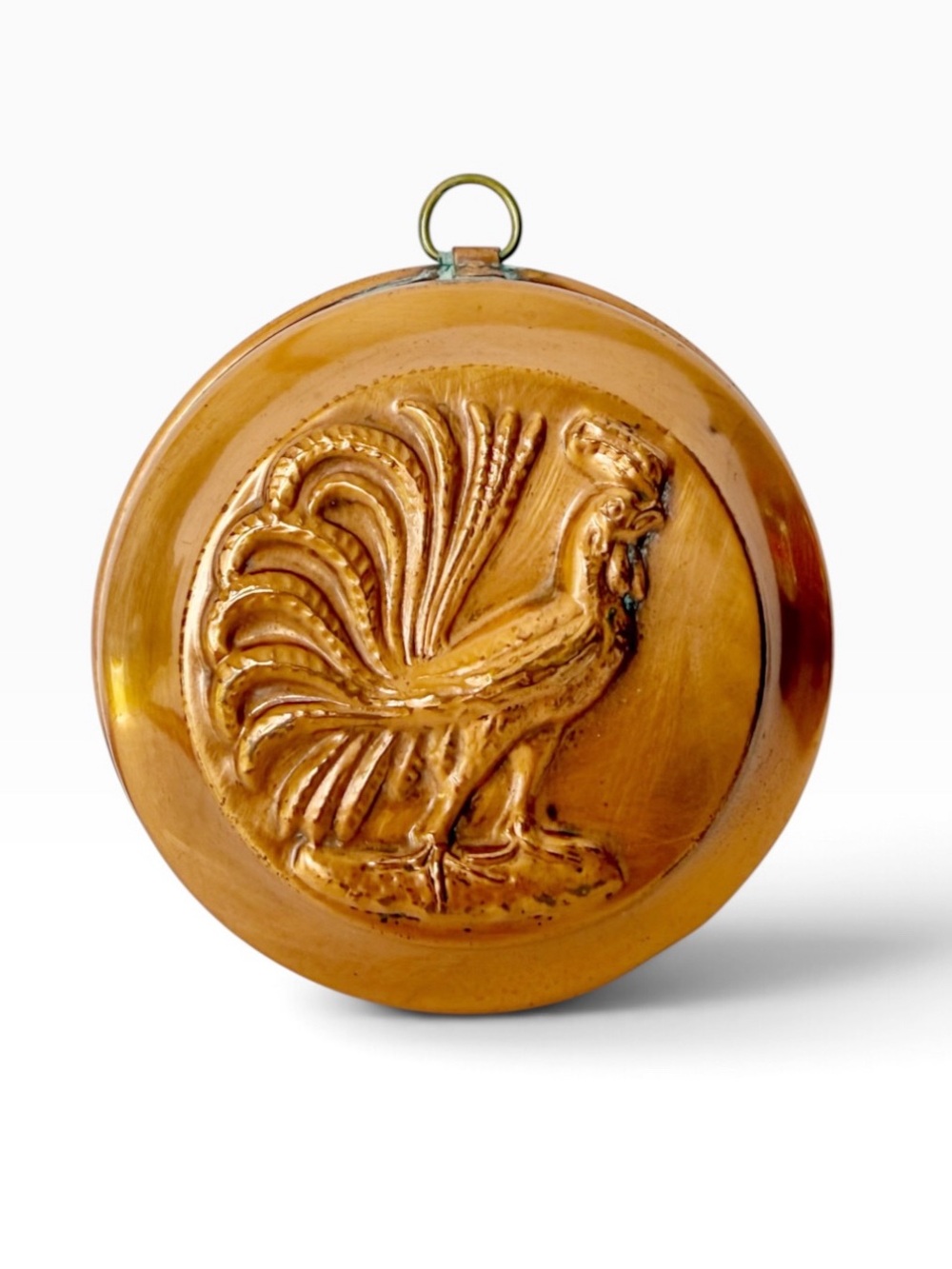 Vintage Rooster Small Round Copper Jello Mold Decorative Wall Hanging 5”